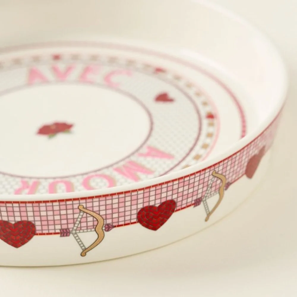 Anthropologie The Bistro Tile Stoneware Pie Dish Valentine's Edition Serving